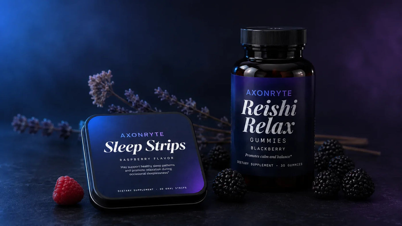 Sleep Stack — Sleep Strips tin and Reishi Relax Gummies bottle