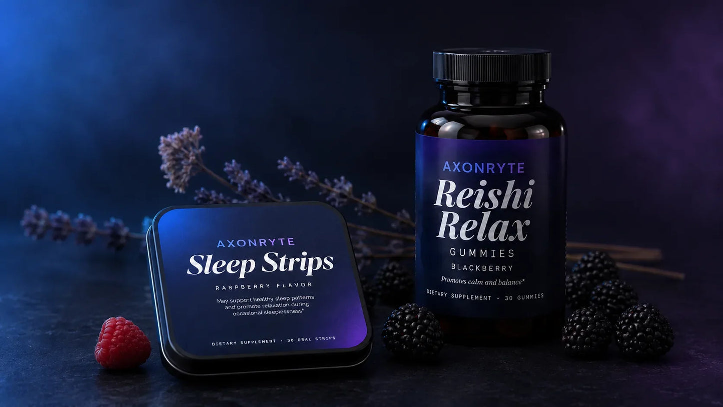 Sleep Stack — Sleep Strips tin and Reishi Relax Gummies bottle