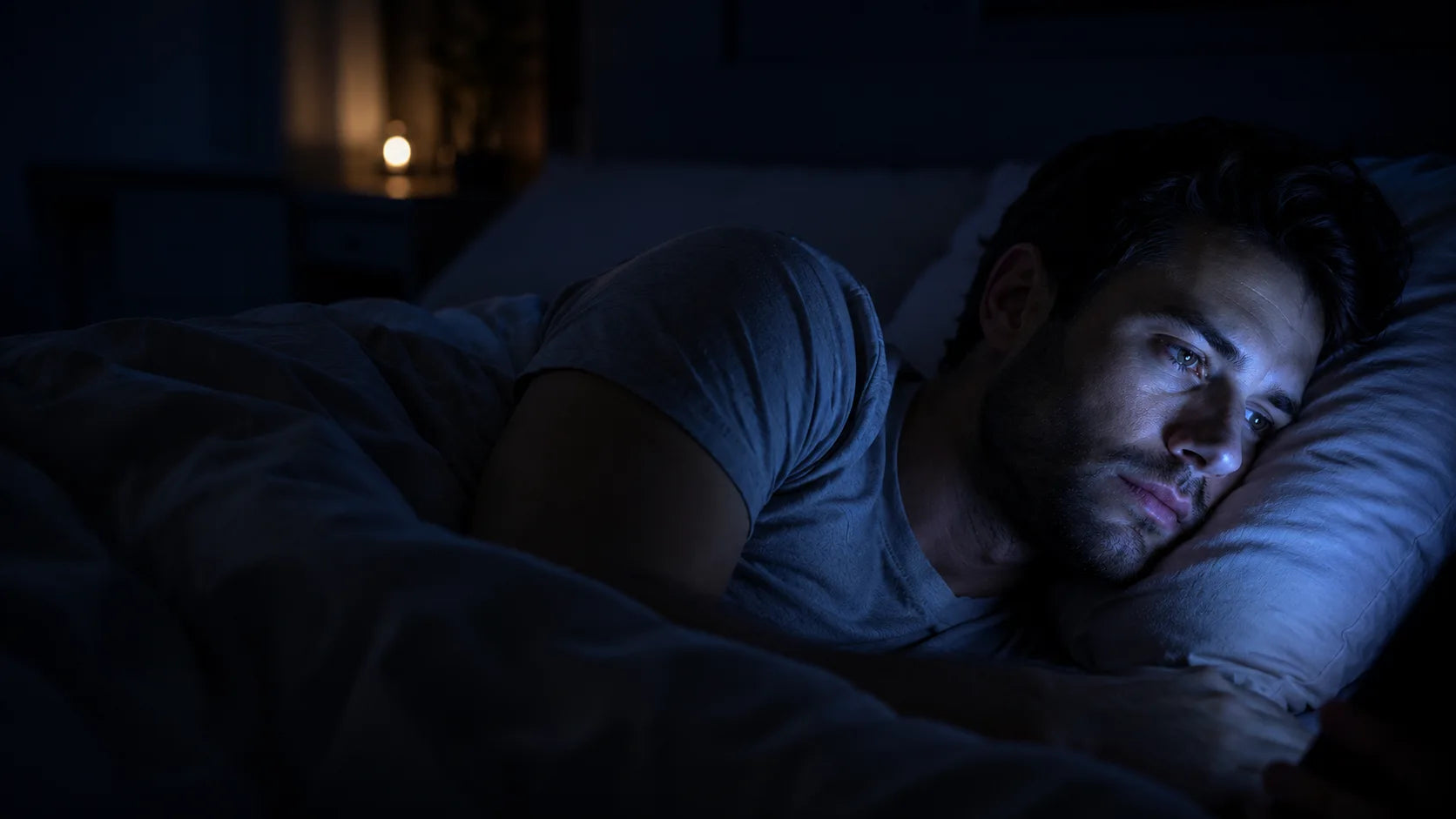 A dimly lit bedroom at night
